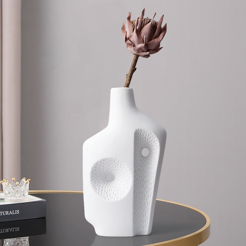 Modern White Resin Flower Vase Sculpture Home Decorative Figurine Object Desk Decor Art