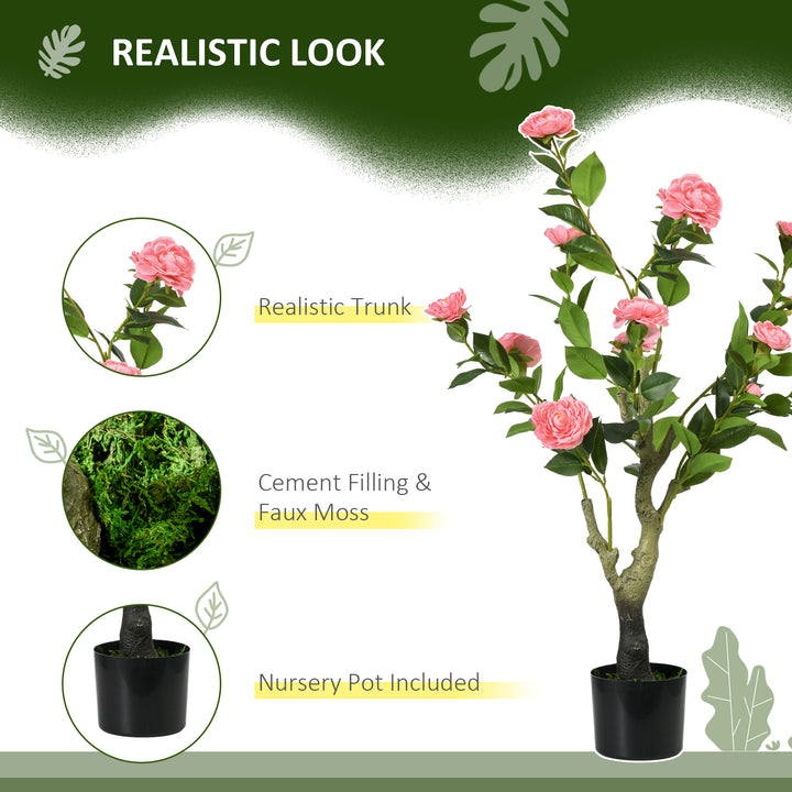 2 Pieces Decorative Artificial Plants Camellia Flower with Pot