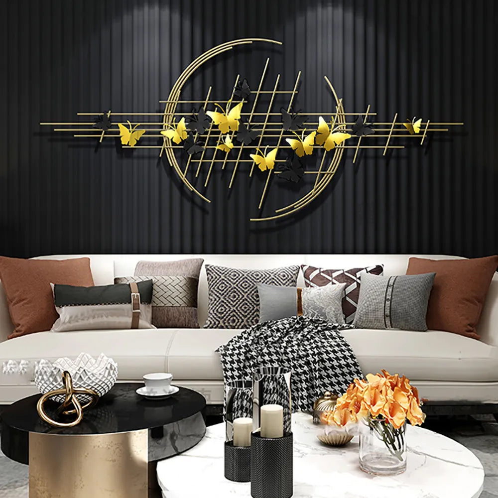 1500mm Modern Butterfly Wall Decor Creative Metal Wall Art in Gold & Black Living Room