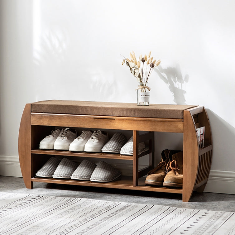 Large Shoe Storage Entryway Bench Bamboo Shoe Rack in Brown