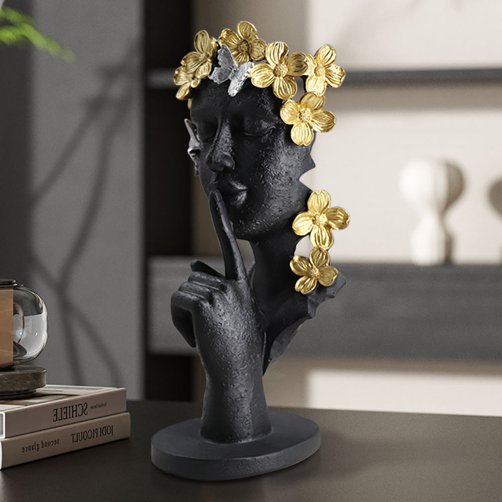 Black & Gold Thinker Sculpture Statue Resin Romantic Silence Desktop Ornament