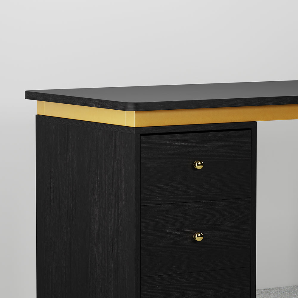 Modern 1400mm Black Wooden Home Office Writing Desk with Drawers in Gold