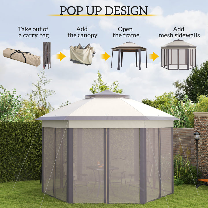 Hexagon Patio Gazebo Pop Up Gazebo Outdoor Double Roof Instant Shelter with Netting