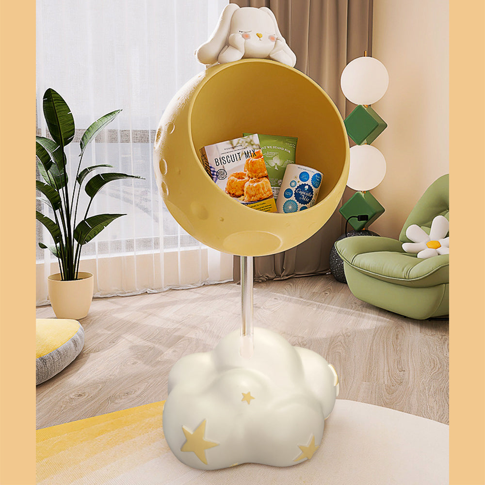 Cute Flying Rabbit Side Table with Open Storage Floor Resin Bunny End Table