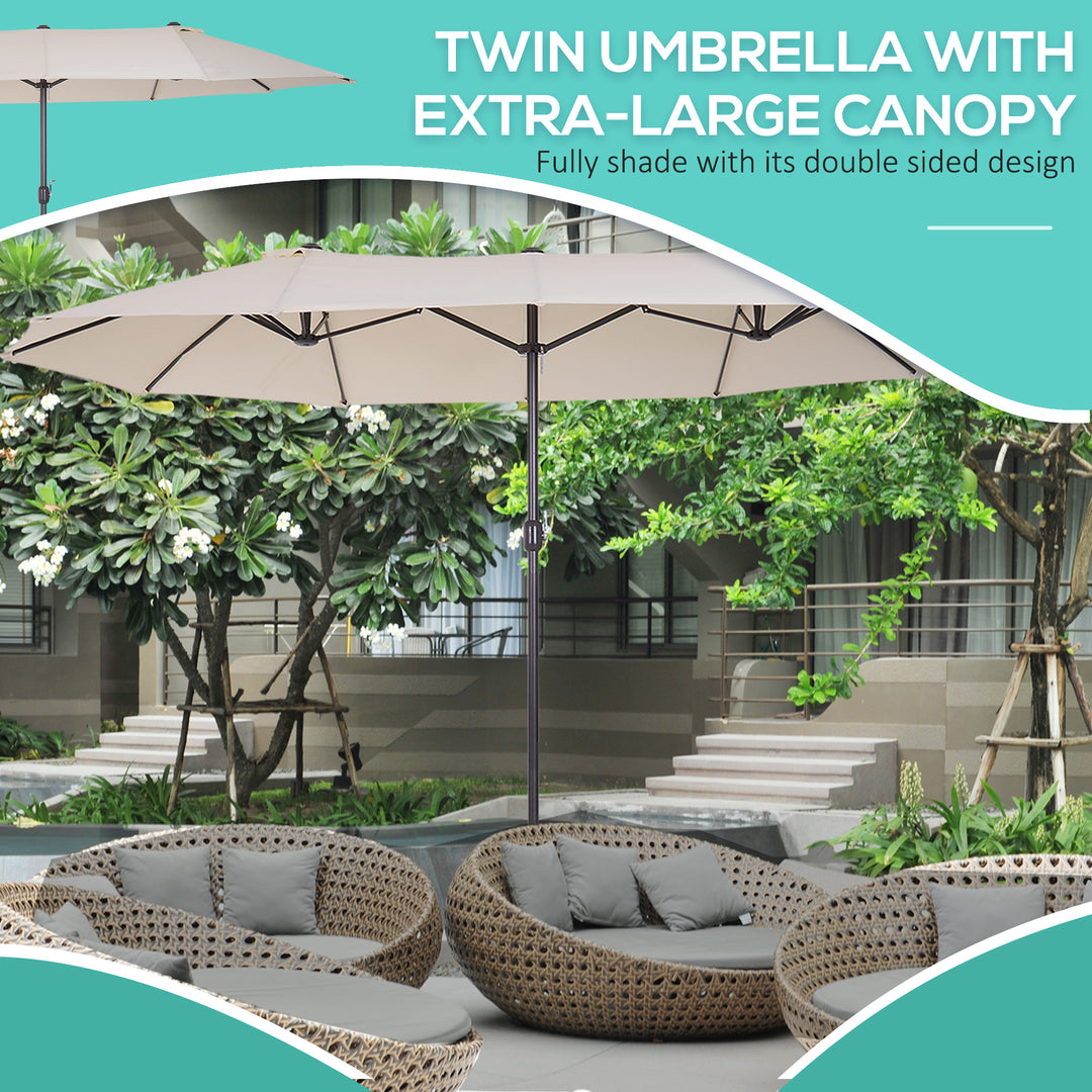 Waterproof 4.6m Garden Parasol Double-Sided Sun Umbrella Patio Market Shelter Canopy Shade Outdoor Beige - NO BASE