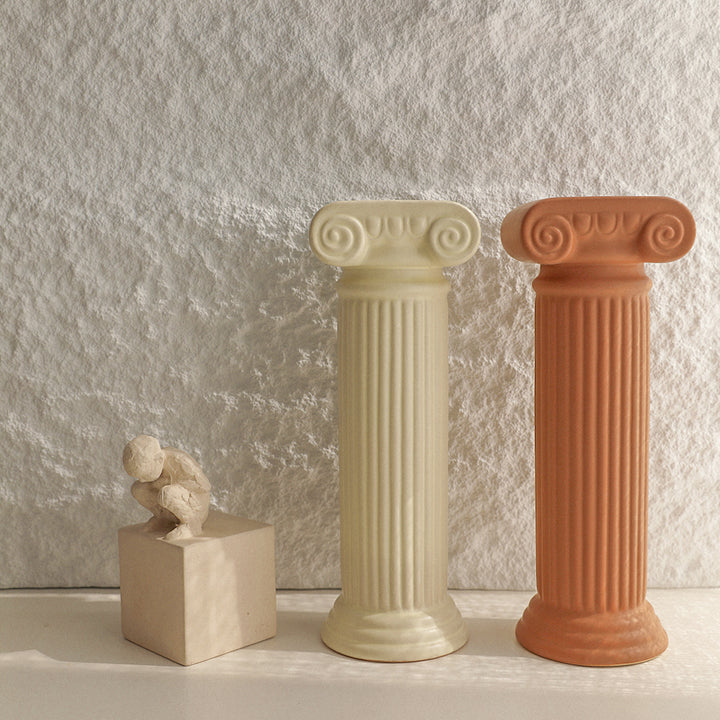 2 Pieces Resin Roman Column Flower Vase Set Home Sculpture Decor Art Living Room Bedroom