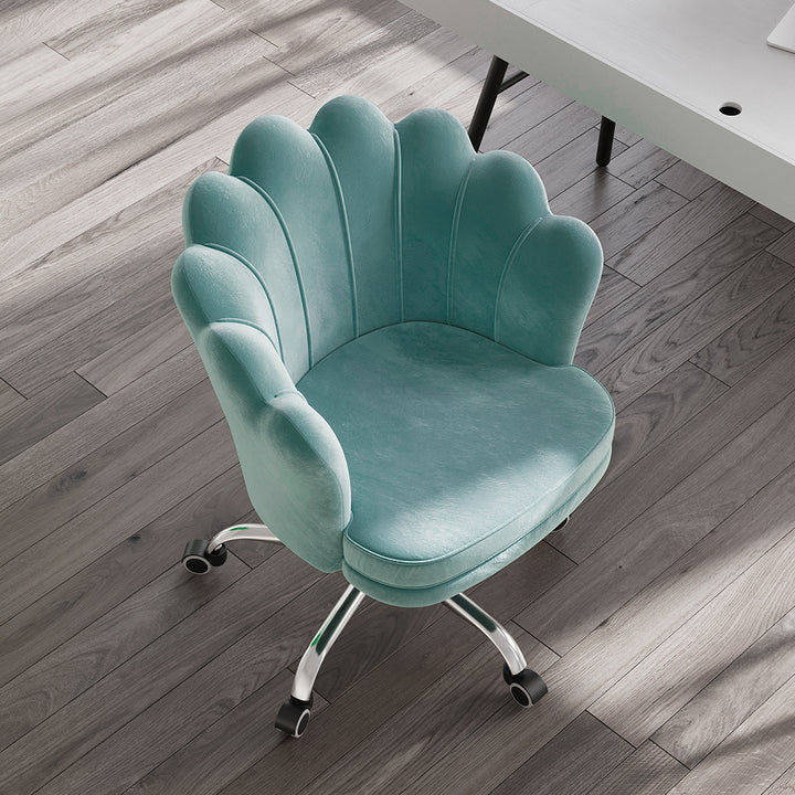 Blue Modern Swivel Office Chair Velvet Upholstered Task Chair Adjustable Height