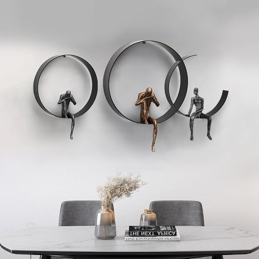 Modern 3D Artistic Figure Metal and Resin Wall Decor in Black