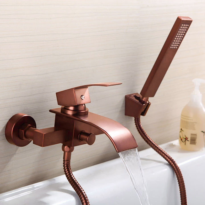 Milly Modern Waterfall Wall-Mount Oil Rubbed Bronze Tub Filler Faucet & Handshower