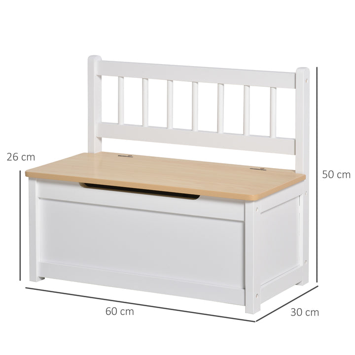 2-IN-1 Wooden Toy Box Seat Bench Storage Chest Cabinet Organizer with Safety Pneumatic Rod 60 x 30 x 50cm White