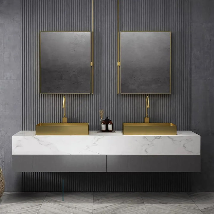 Contemporary Gold Rectangular Stainless Steel Countertop Basin Luxury Wash Basin