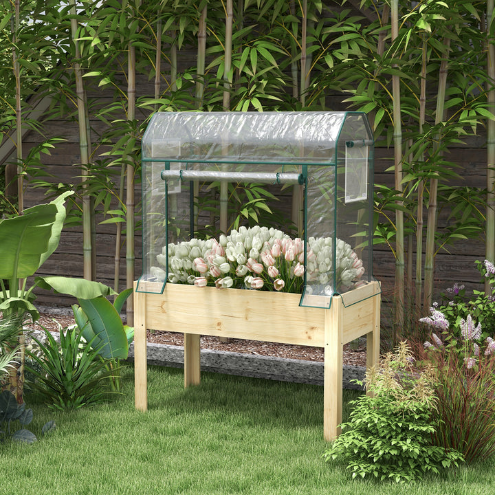 Wooden Planter Box with Greenhouse Cover and Bed Liner