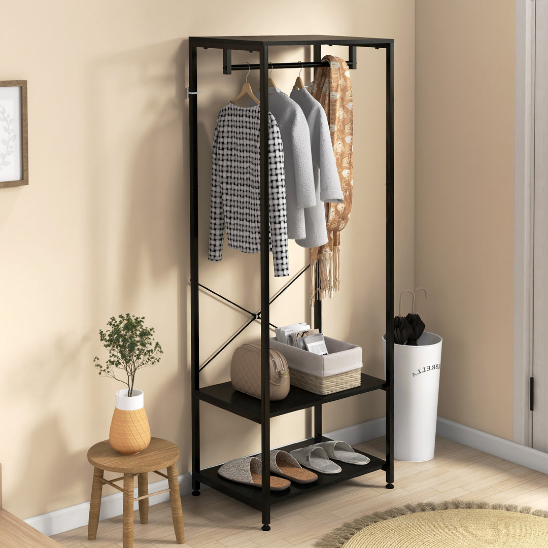 Hallway Coat Rack and Shoe Bench Tree - Black