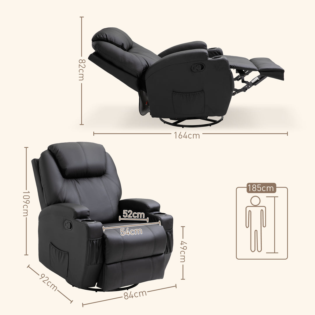 HOMCOM Recliner Sofa Chair PU Leather Armchair Cinema Massage Chair Swivel Nursing Gaming Chair Black Aosom UK