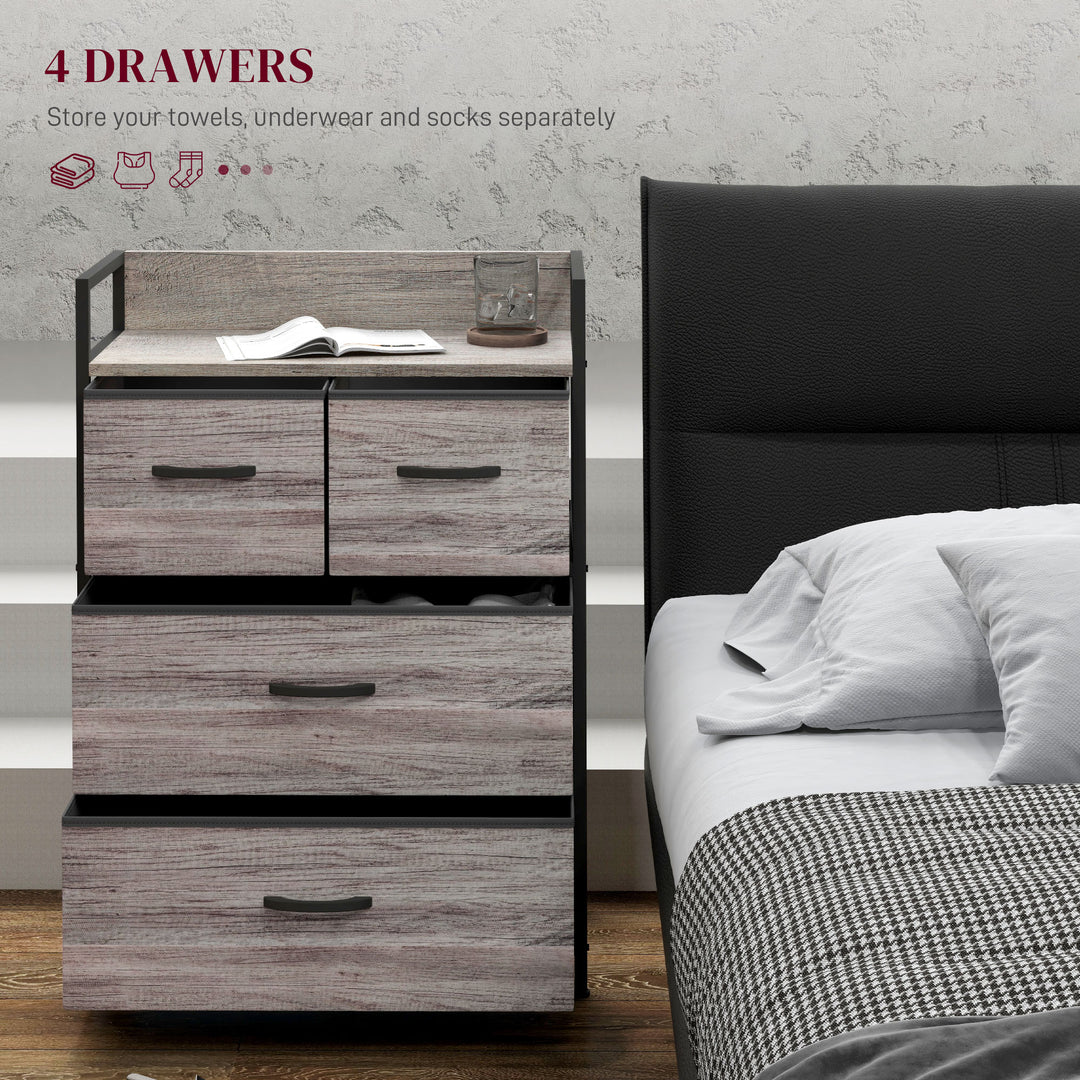 Rustic Chest of Four Fabric Drawers - Grey Wood Effect