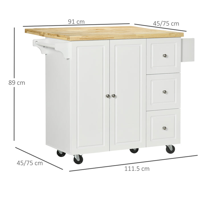 Drop-Leaf Kitchen Island on Wheels Utility Storage Cart with Drawers & Cabinet for Kitchen