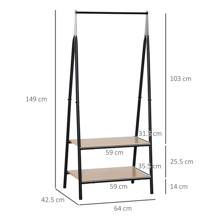 Garment Rack: Freestanding Metal Rail with 2-Tier Shelves