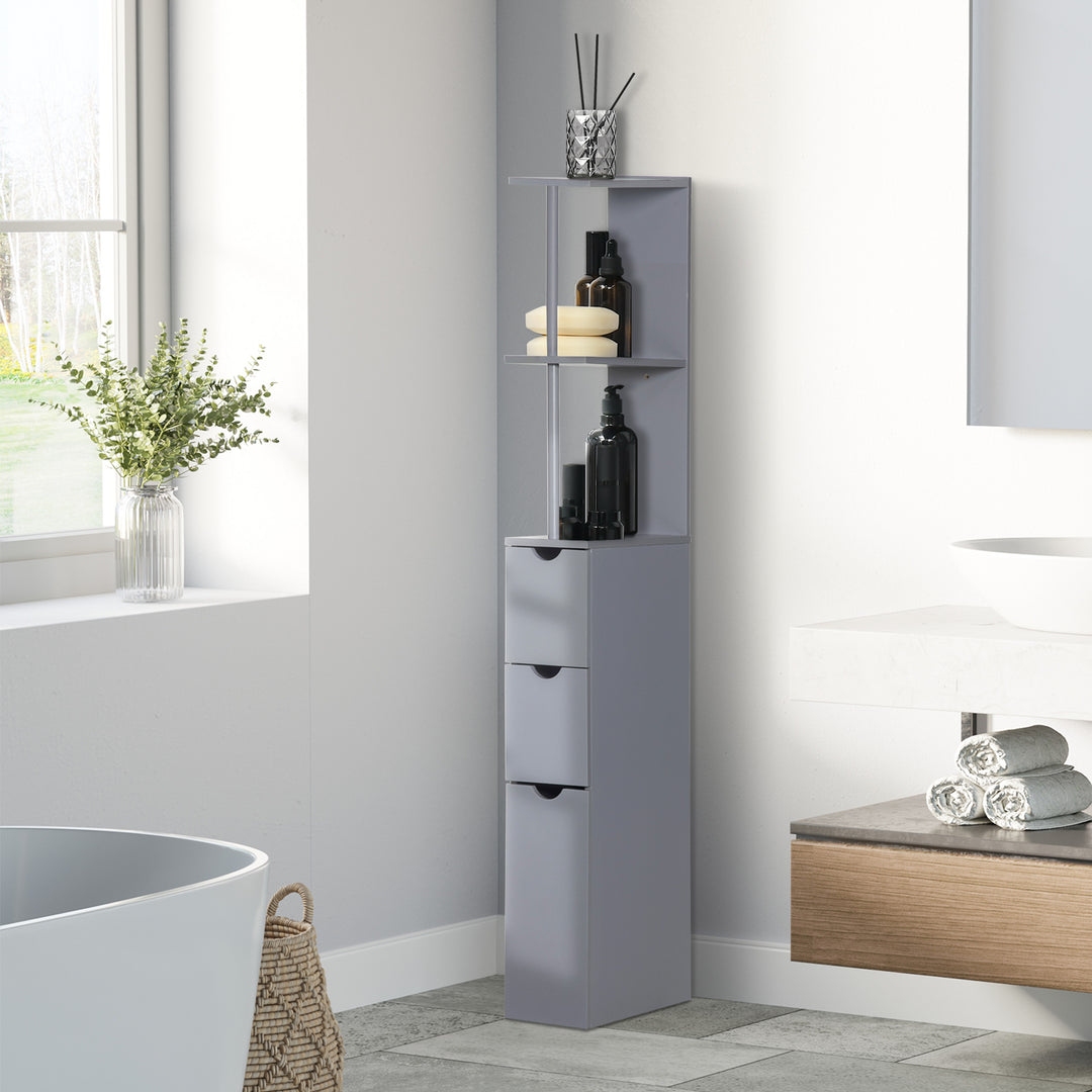 HOMCOM Tall Bathroom Cabinet, Freestanding Bathroom Storage Cabinet with 2-Tier Shelf and Drawers, Narrow Cupboard Storage Unit, Grey Aosom UK