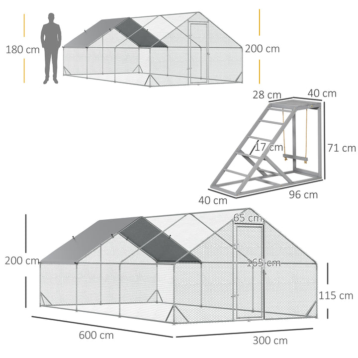 Walk-in Galvanised Steel Chicken Run with Chicken Activity Shelf and Cover