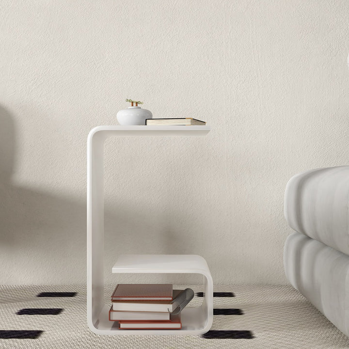 Modern White Acrylic End Table with Storage C-Shaped Side Table