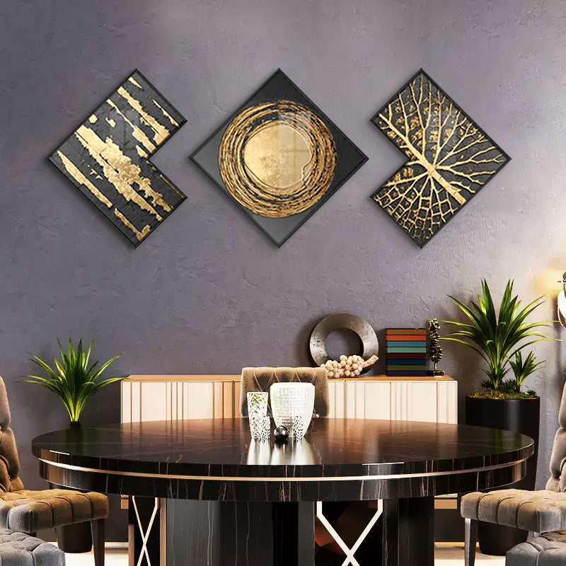 Modern Gold & Black Abstract Wall Art Set of 3 Luxury Textured Wall Decor