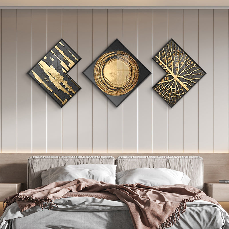 Modern Gold & Black Abstract Wall Art Set of 3 Luxury Textured Wall Decor