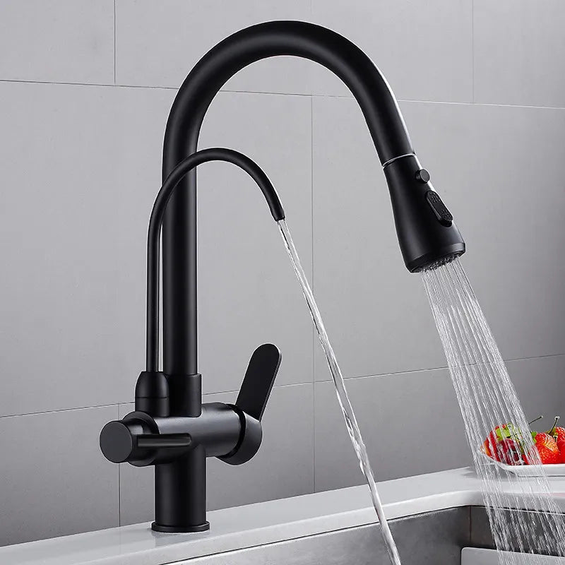 Water Filter Kitchen Faucet Pull Out Faucet in Matte Black Swirling Faucet Solid Brass