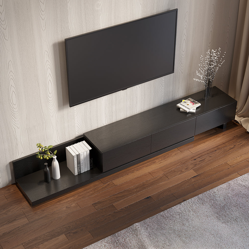 Rectangle Wood Extendable TV Stand Black Floor Media Console with 3 Drawers