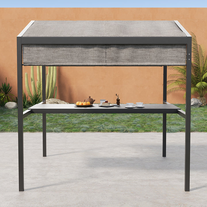 Outdoor Patio Adjustable Height Aluminum Dining Table with Canopy Convert to Bar Table