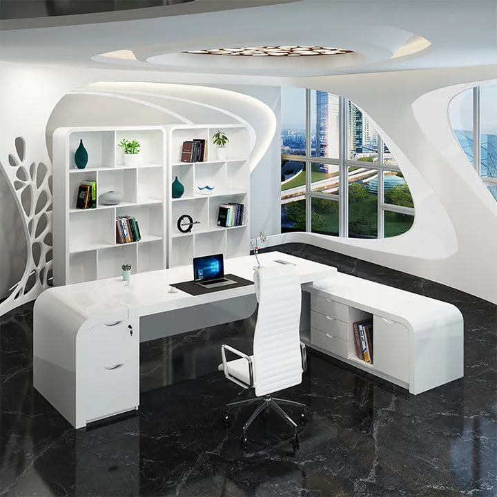 Chicent White L-shaped Modern Executive Desk with Ample Storage Right Hand Office Furniture (1600mm)