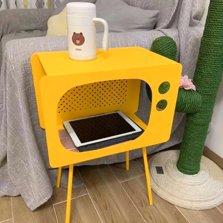 Stert Modern End Table in Television Shape Hollow Side Table in Fresh Yellow