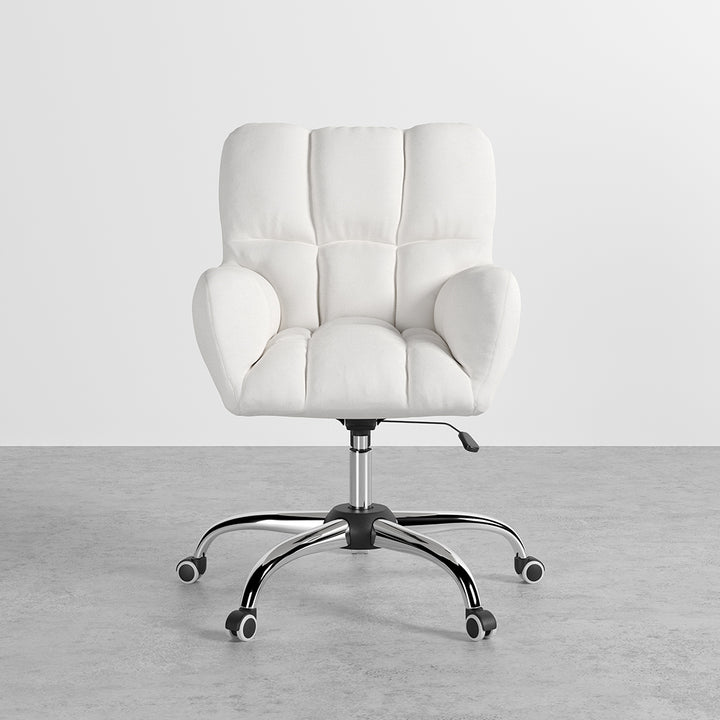 Modern White Office Chair Upholstered Cotton & Linen Swivel Task Chair Height Adjustable