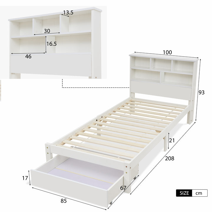 Single Wooden Storage Bed with Built-in Shelves