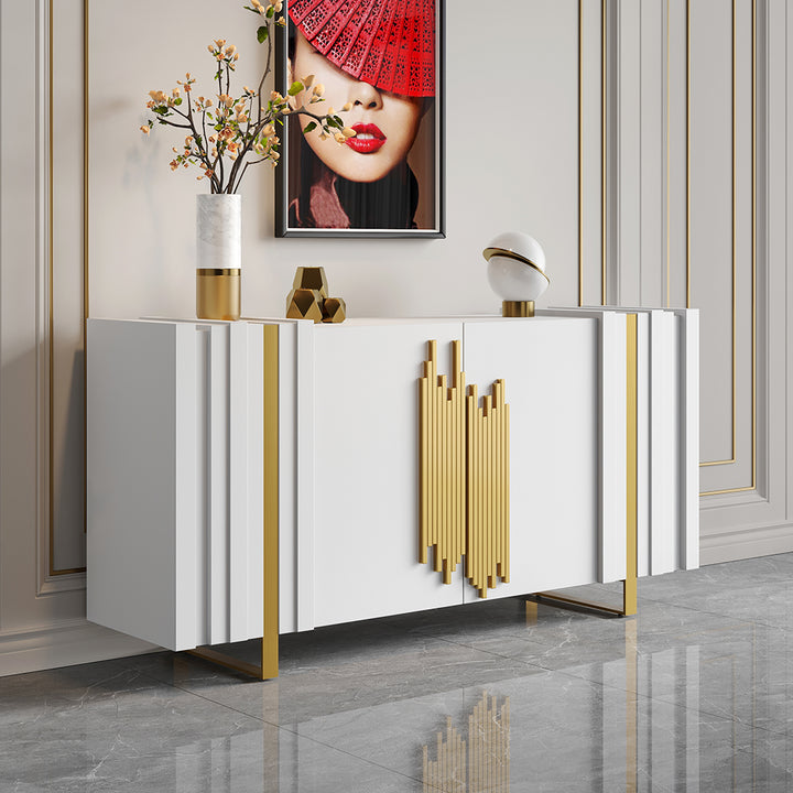 Aurea 1600mm Light Luxury Sideboard White Rectangular Buffet 2 Doors 2 Shelves in Gold