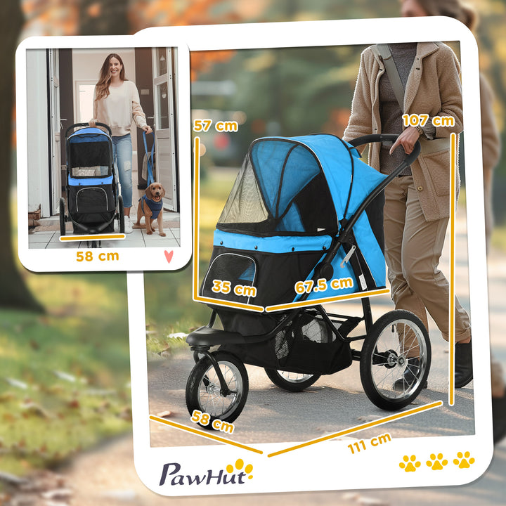 Pet Stroller Dog Pram Foldable Dog Pushchair Cat Travel Carriage w/ Adjustable Canopy