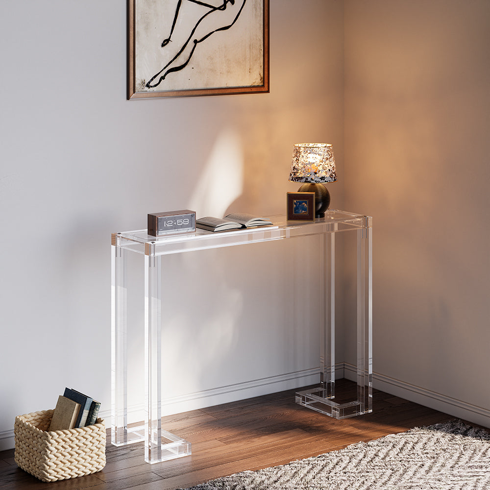 Savea 1200mm Crystal Clear Acrylic Rectangle Console Table with Glass Top