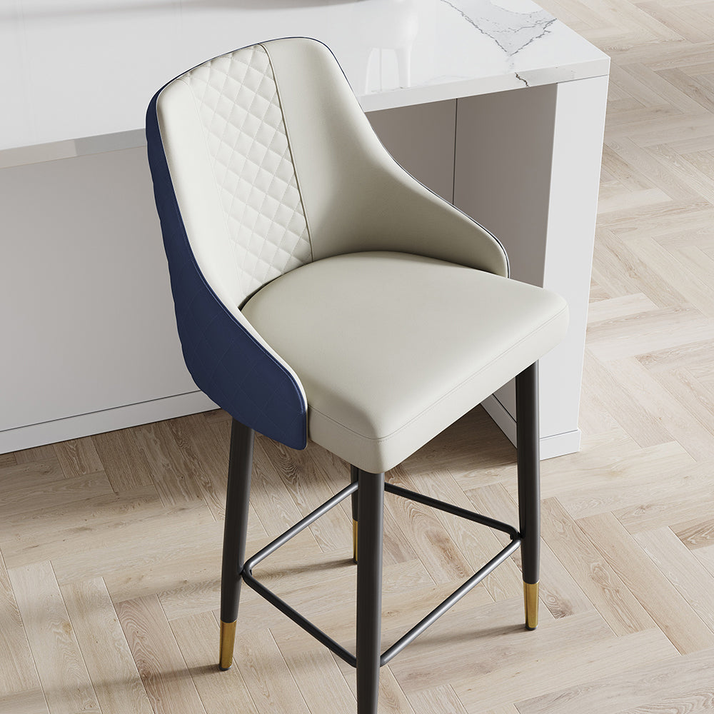 Diamic Blue Counter Stool Bar Stool with Footrest Upholstered PU Leather High Back & Arms