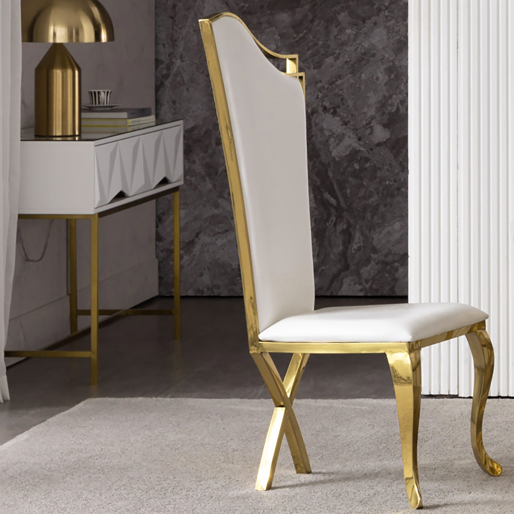 White Upholstered Dining Chairs (Set of 2) Stainless Steel Side Chair with Gold Legs