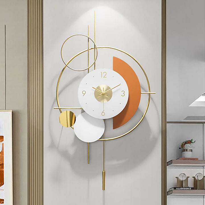 Modern 3D Round Wall Clock Decor Gold Pendulum Geometric Mute Metal Home Clock Art