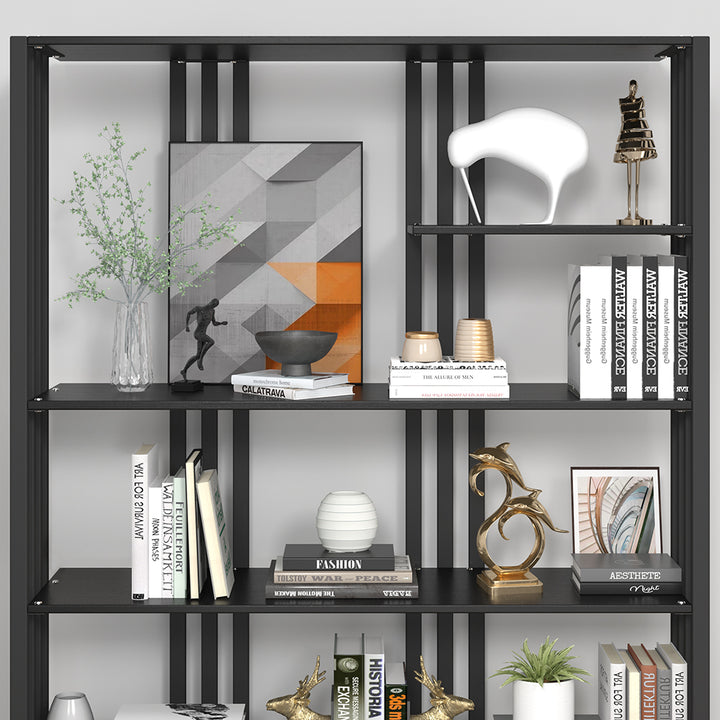 2000mm Modern Steel Etagere Bookshelf Display Shelving 6-Shelf in Black Tall Book Shelf