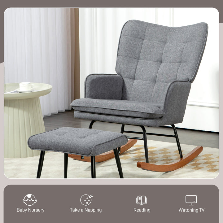 Linen-Look Rocking Chair and Ottoman Set - Grey