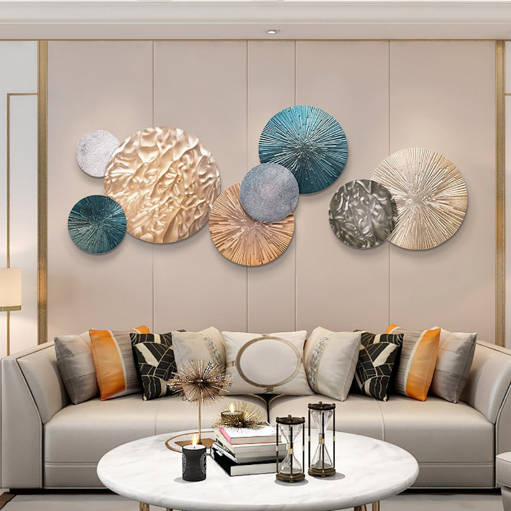 3D Art Deco Large Metal Round Textured Wall Decor for Living Room Bedroom