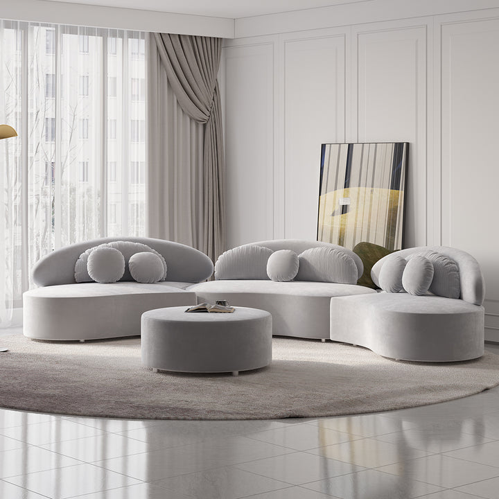 145.7" Velvet Curved Modular Sectional Sofa with Ottoman Light Gray Upholstered 7-Seater Sofa Set