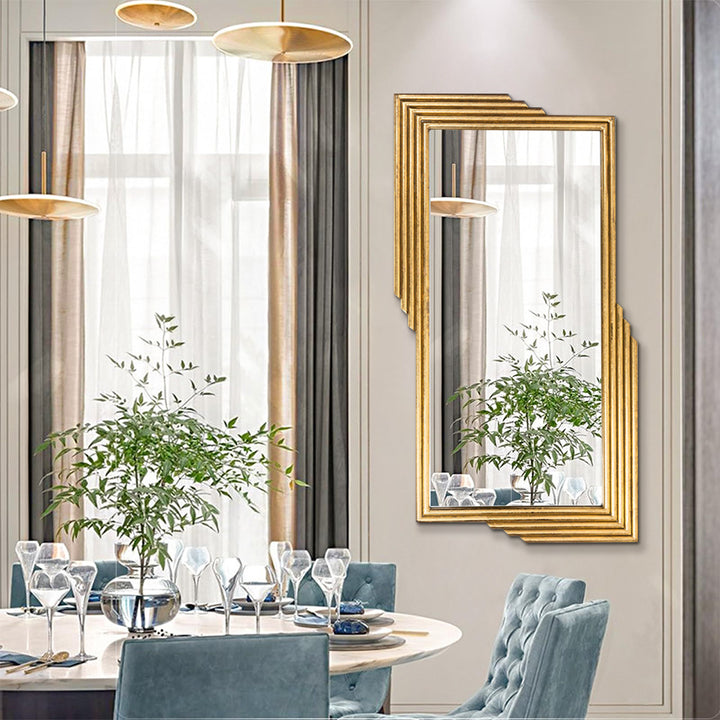 Modern Gold Metal Geometric Wall Decorative Mirror Entrance Rectangular Dressing Mirror