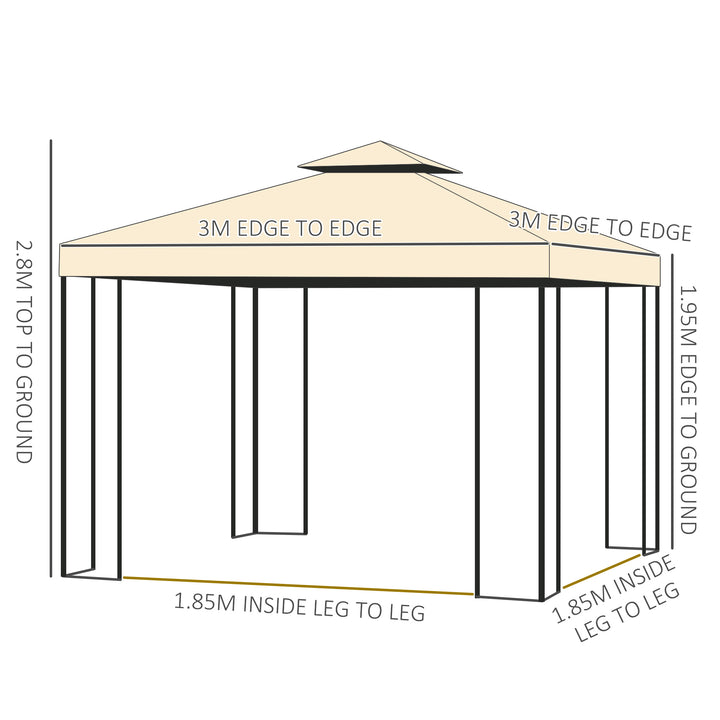 3x3 m Double Top Gazebo-Beige