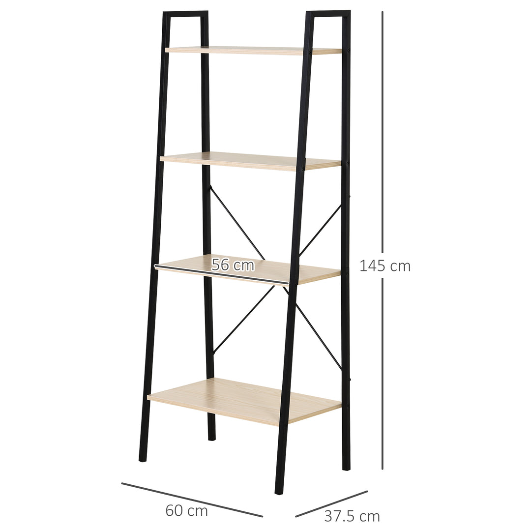 HOMCOM 4-Tier Vintage Ladder Shelf, Black & Natural