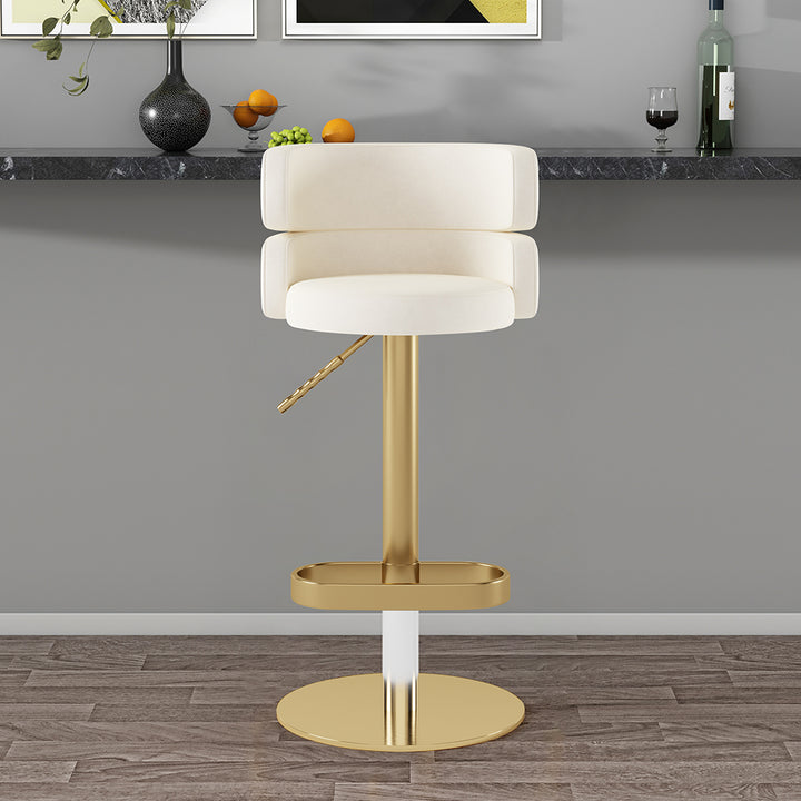 Swivel 4-Piece Bar Stool Kitchen Island Curved Back Beige Velvet Adjustable Height Gold