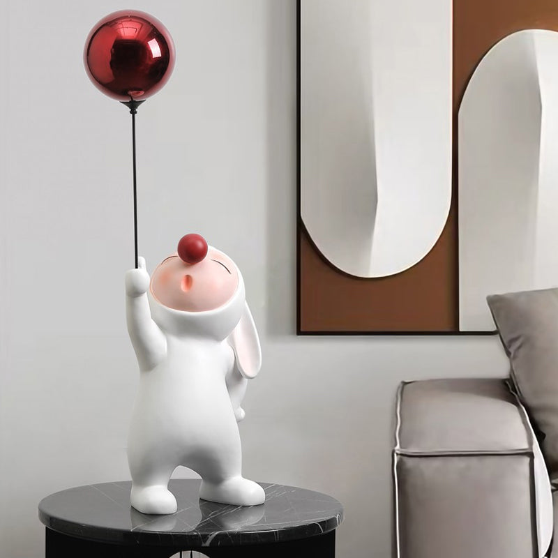 Modern Resin Rabbit Balloon Decorative Object White & Red Home Desk Figurine Decor Art