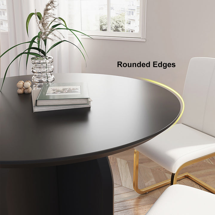 Round Dining Table Solid Wood Tabletop Pedestal Base for 4 Modern Black