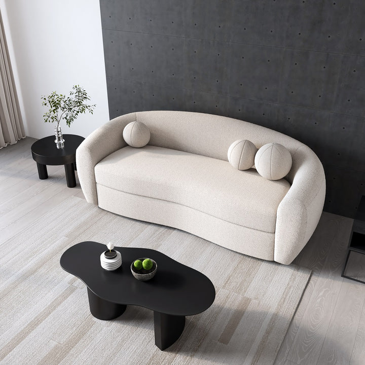 2080mm Modern White Teddy Velvet 3 Seaters Curved Sofa for Living Room